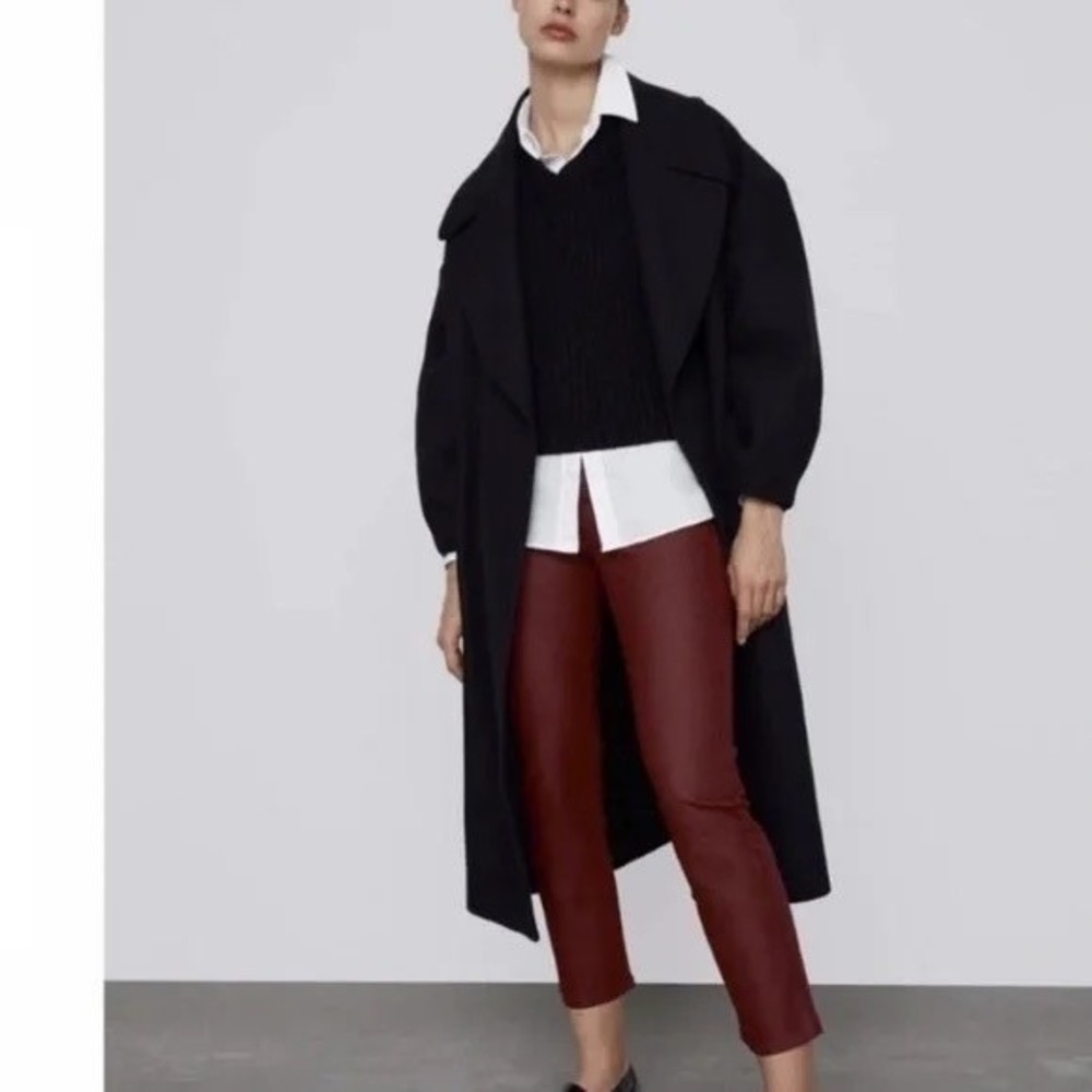 Zara High- Rise Slim Coated Burgundy / Red Pants